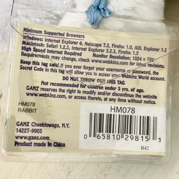 Webkinz, Rabbit, Ganz, Stuffed Bunny, Plush, Toy, WITH CODE, Nice Condition - Picture 10 of 13